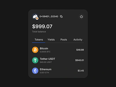 wallet connected UI dark mode 🪄✨ crypto crypto wallet minimalism ui ui design uidesign uxdesign wallet connected web design web3