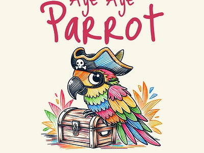 Aye Aye Parrot animal cartoon cute funny hand drawn kittl parrot pirate pop culture print on demand pun t shirt t shirt design treasure