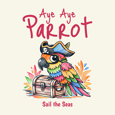 Aye Aye Parrot animal cartoon cute funny hand drawn kittl parrot pirate pop culture print on demand pun t shirt t shirt design treasure