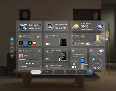 VisionOS Smart Home App Design - Spatial UI Concept 3d 3ddesign appledesign applevisionpro augmentedreality dribbble futureofdesign immersivedesign nextgenui smarthomedesign spatialdesign spatialinterface ui uiux virtualreality visionos visionprodesign