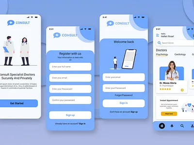 "Consult App - Seamless Healthcare at Your Fingertips"​​​​​​​ appdevelopment appinterface bluetheme cleanui designdaily doctorapp doctorconsultation healthcareapp healthtech medicalappdesign medicalui minimaldesign mobileappdesign mobileui onboardingdesign telemedicine uiinspiration uiuxdesign userexperience uxinspiration