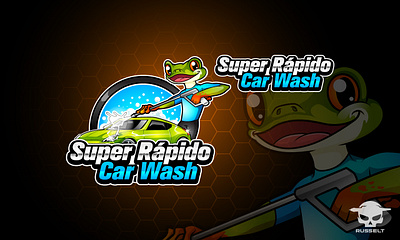 Super Rapido- Car Wash Logo animation auto m branding car logo car wash car wash logo cartoon cartoon frog cartoon frog logo cartoon logo design graphic design illustration illustrator logo vector vector frog