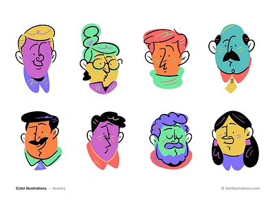 Colorful Avatar Icons avatar icons avatars branding character design color colorful illustration design faces flat futuristic graphic design icons illustration man modern old guy outline people faces vector woman