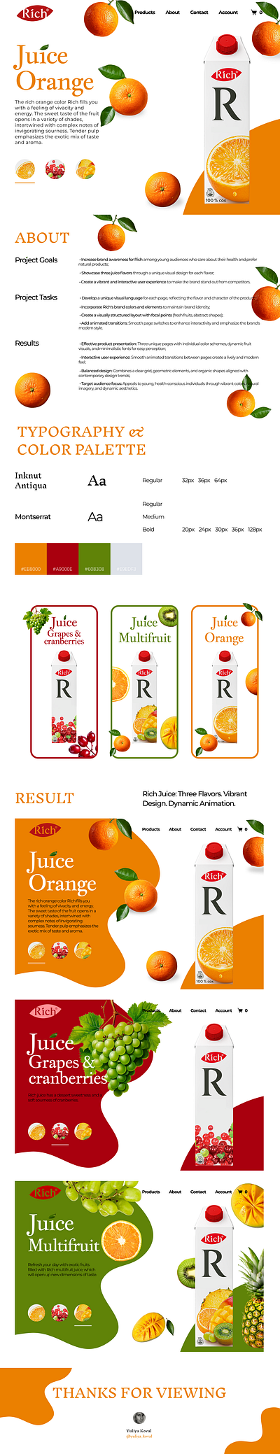 Rich Juice Promo Design branding figma food design graphic design illustration interactive animation juice juice branding packaging design promo promo page design ui uiux design web design