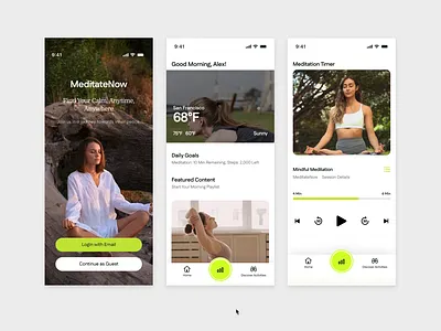 MeditateNow appdesign meditationapp minimalist mockups uidesign uxdesign