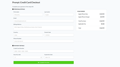 Prompt: Credit Card Checkout bootstrap checkout credit card dailyui form graphic design payment responsive ui