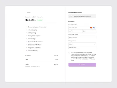 Saas Checkout Page product design ui ux design website design