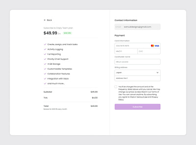 Saas Checkout Page product design ui ux design website design