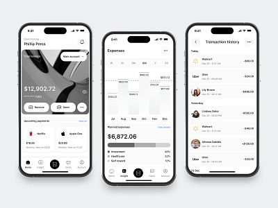 Finance Mobile App account app chart clean design fireart list recent transactions ui ux