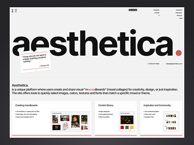 aesthetica. - Crafting Visual Stories 🎨✨ aesthetica creativeplatform creativetools designcommunity graphicdesign inspiration minimalism moodboarddesign uiux userexperience visualstorytelling webdesign