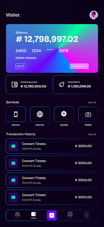 Wallet Home Screen ui