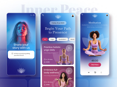 Yoga & Meditation IoS App UI app design app ui health ios meditation app mindful mobile app product design relaxation ui ui design user experience ux ux design wellness yoga app