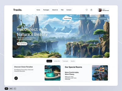 Travilo-Travel Webiste hero agency agency website clean design destination hero section holiday hotel booking landing page mot intain nature website travel travel agency travel website traveling ui uiux vacation website website design