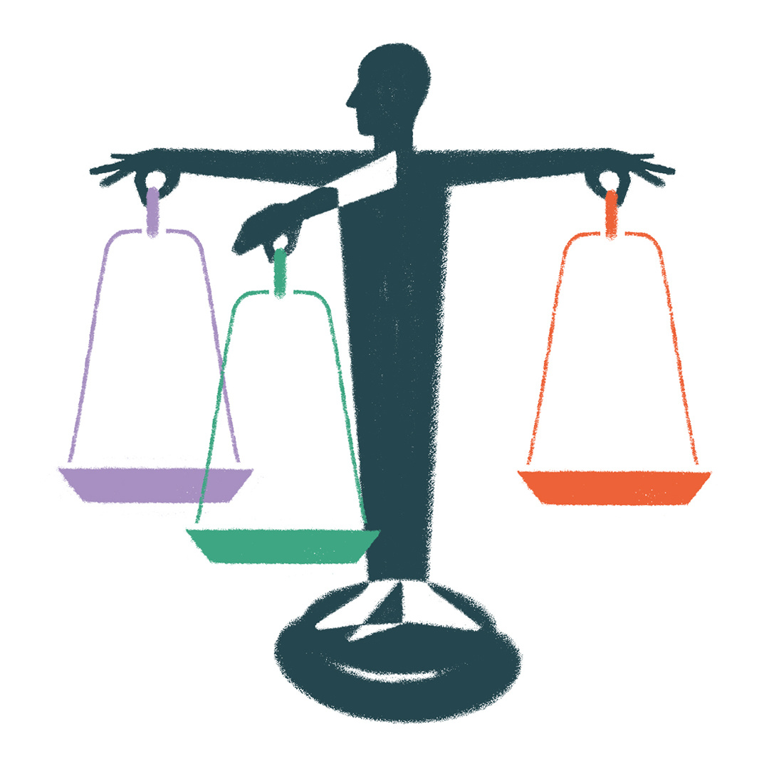 the scale art artwork balance bilancia book colors creativity decisions editorial everyday exercise guts heart illo illustration illustrazione mind plates scale test