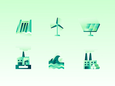 Galp illustrations biomass dams eletricity green energy illustration solar waves wind windmill