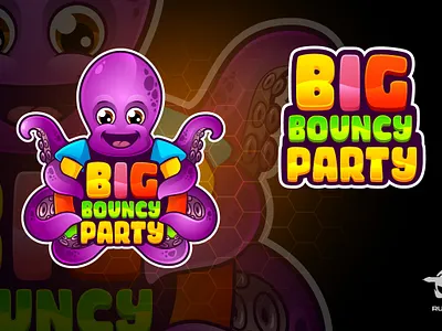 Big Bouncy Party—Bounce house Party rental Logo bounce house illustration bright and festive colors cartoon logo cartoon style character childrens party aesthetic dynamic tentacle graphics engaging mascot art event rental logo eye catching logo concept fun and playful vibes octopus mascot design octupus octupus cartoon logo party themed logo whimsical party branding