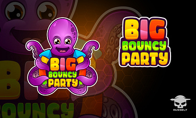 Big Bouncy Party—Bounce house Party rental Logo bounce house illustration bright and festive colors cartoon logo cartoon style character childrens party aesthetic dynamic tentacle graphics engaging mascot art event rental logo eye catching logo concept fun and playful vibes octopus mascot design octupus octupus cartoon logo party themed logo whimsical party branding