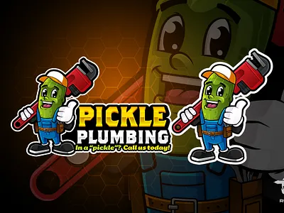 Plumbing Logo- Pickle plumbing branding cartoon cartoon logo cartoon pickle design graphic design illustration illustrator logo pickle cartoon logo pickle character plumber cartoon plumbing logo plumbing logo pickle plumbing ui vector