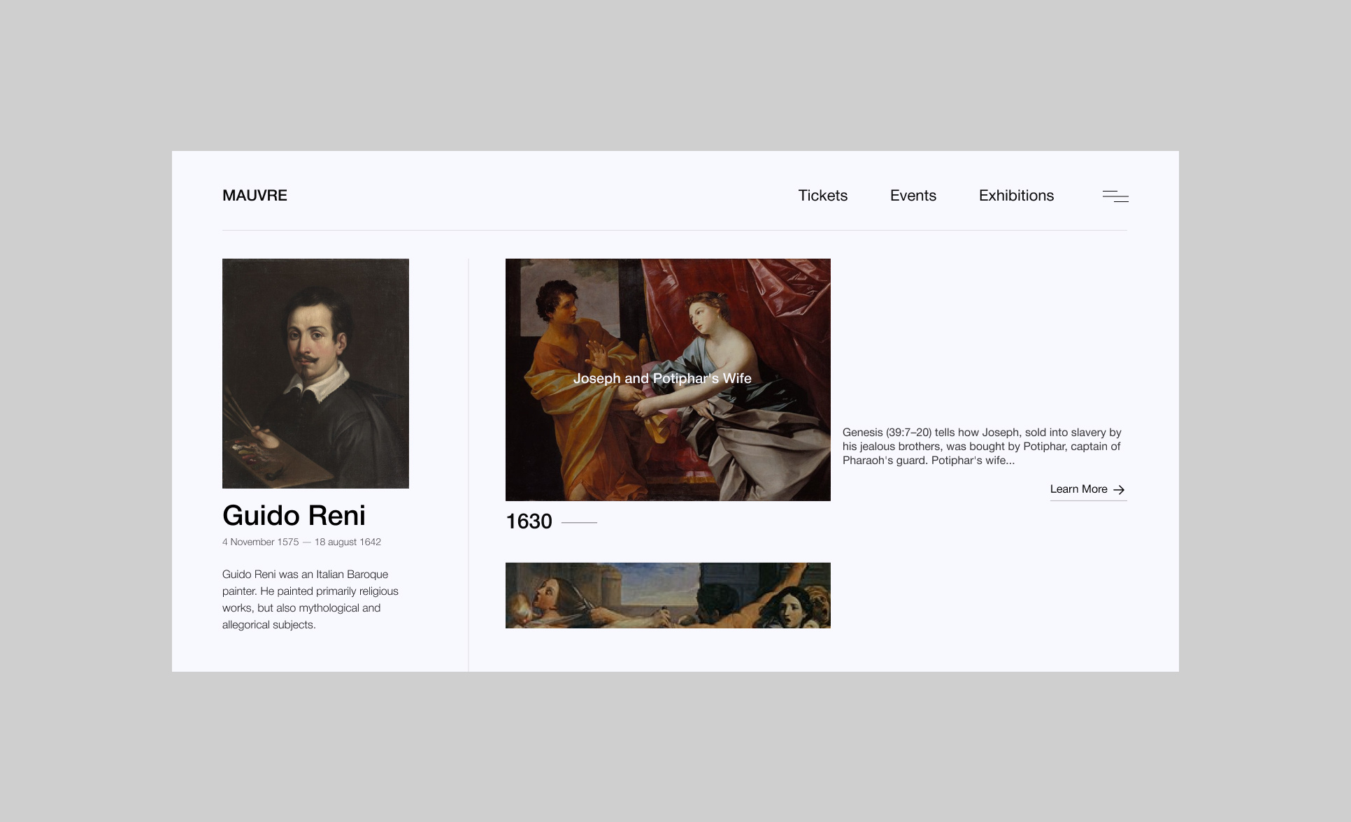 Mauvre Museum - Guido Reni Exhibition art gallery design minimalist design ui ui design ui ux design web design