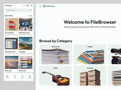 File browser app and landing page app landing page mobile