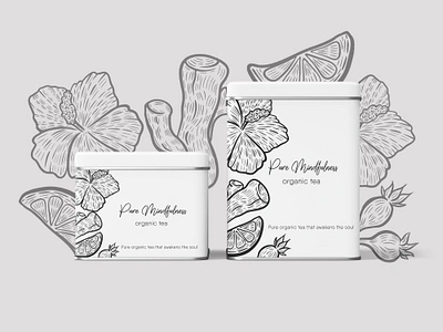 Packaging design for organic tea brand branding ginger hibiscus illustration illustration art ink drawing line drawing minimalistis organic packaging packaging design tea