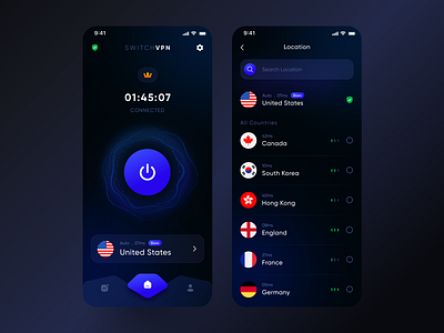 Mobile app - Switch VPN 2025 app branding design graphic design minimal mobile mobile app proxy service trendy ui ui deisgn uiux unique ux vpn