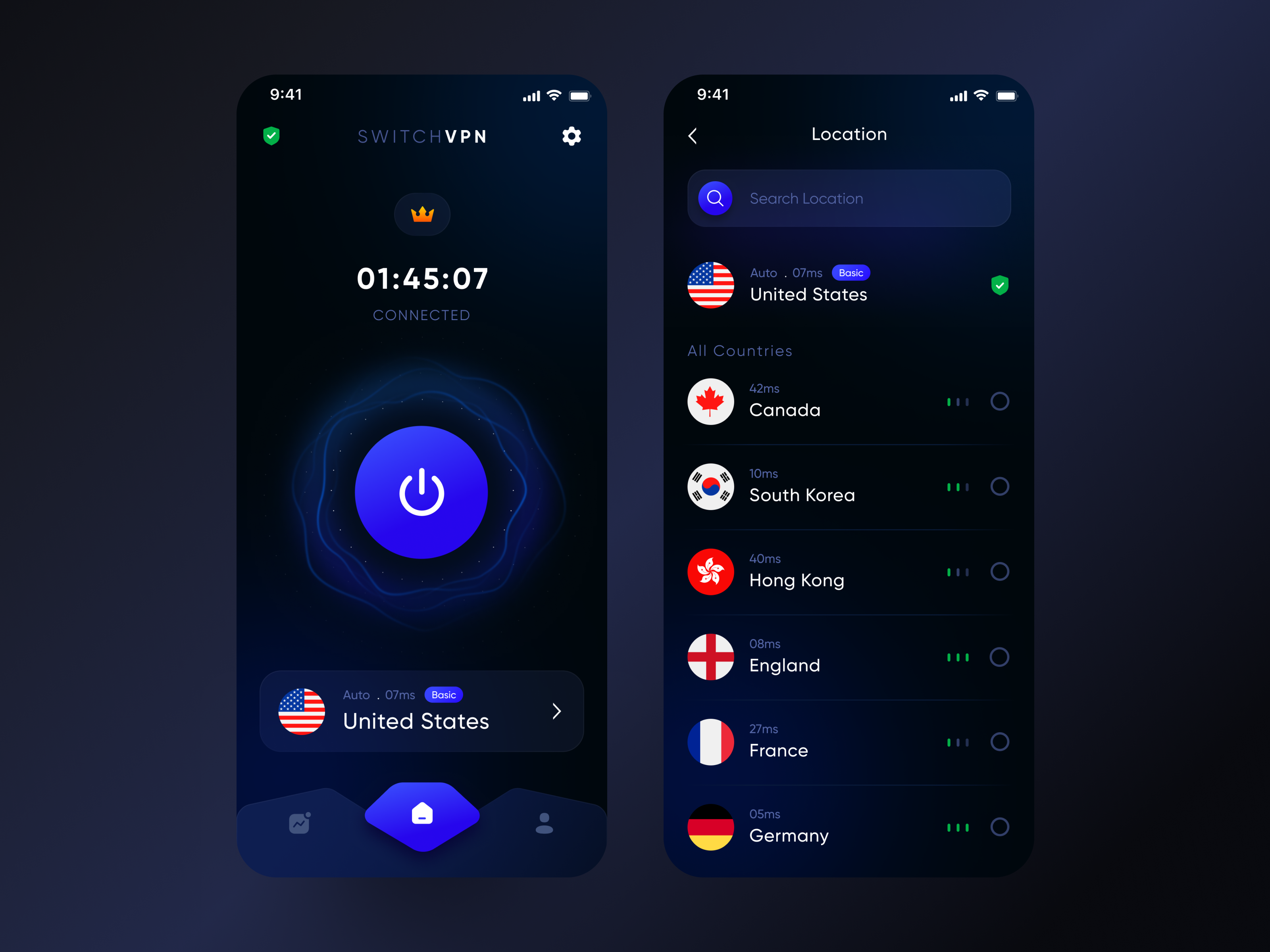 Switch VPN - Vpn Mobile App app app design branding graphic design mobile app vpn mobile ui settings switch switch app switchvpn trendy ui vpn vpn mobile app
