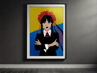 Wednesday the Ukrainian version illustration poster red and black ukrainin girl wednesday