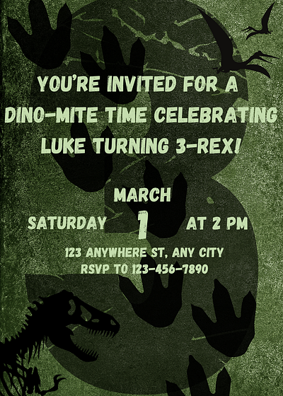 3 Rex Birthday Invitation Sample birthday digital art digital invitation dino dinosaur invitation invite party