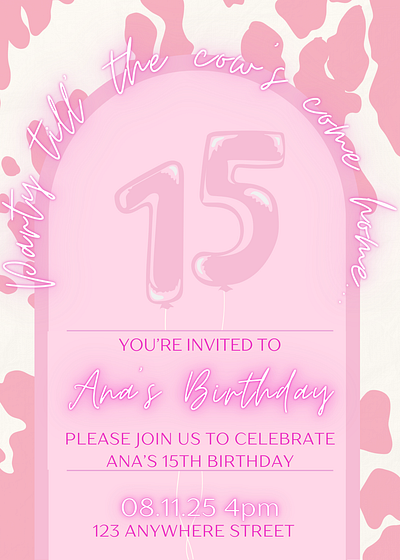 Western Birthday Invite - Sample 15th birthday cowgirl cows digital invitation invitation invite party western