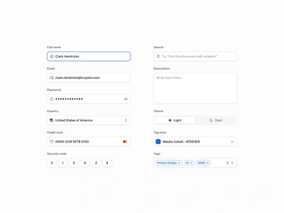 Input Fields blue card clean color picker components email form input input fields multi select password product design search select tags text area text field toggle ui ui elements