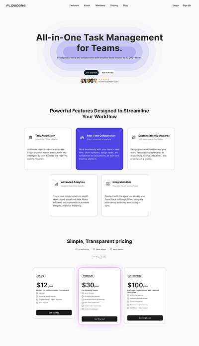 Flowcore - Task Management Landing page responsive design.