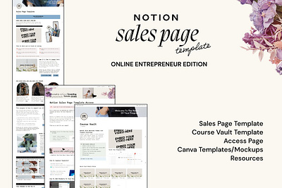 Notion Sales Page Template client welcome packet coach course creator designer entrepreneur notion project management project planning sales page sales page template template canva website template