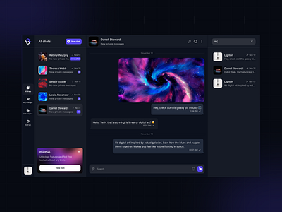 Secure chat web application branding chat design chat ui dark theme dark ui product design purple ui user interface design ux web application web application design web design