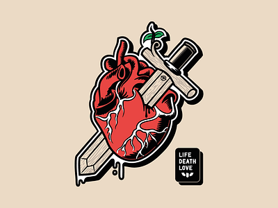 Broken Heart // T-shirt Design adobe illustrator death design graphic design heart illustration life love nature sword t shirt wood