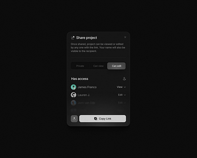 Share modal copy link dark link modal pop up share share project users ux