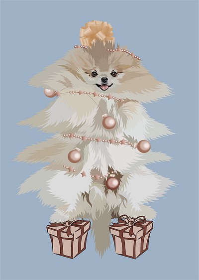 Pomeranian animal animal art christmas tree dog cute pet digitalart dog dog illustration fluffy dog graphic design holiday art illustration pomeranian tree vector