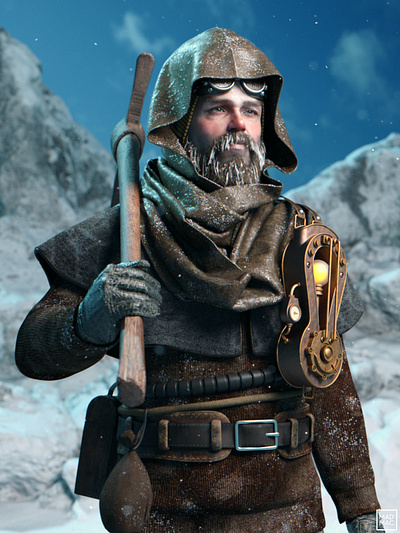Frostpunk Miner 3d aftereffects character characterdesign cold daz3d digital art fanart frostpunk miner noai originalcharacter portrait render snow substancepainter texture ui winter zbrush