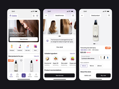 Cekiiro - Haircare Solution Mobile App app beauty clean detail product e commerce formula hair hair formula hair mobile app hair nutritions hair product haircare haircare ecommerce keratin mobile mobile app modern serum shampoo ui