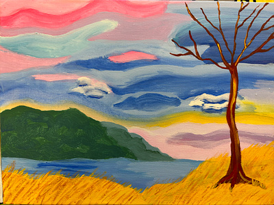 Landscape lake over view illustration personal work tradtional art