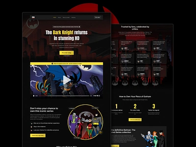 Batman landing page design animation design batman dark theme hero section landing page retro design tvshowdesign uiux design