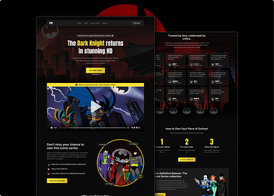 Batman landing page design animation design batman dark theme hero section landing page retro design tvshowdesign uiux design