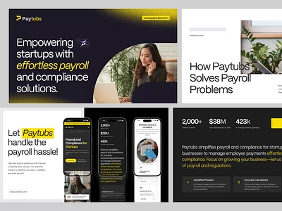 Paytubs - Payroll Pitchdeck Business Branding animation brand brand identity branding business finance graphic design ideas logo motion graphics payment payroll pitch deck pitchdeck pitchdeck design presentation simplify smart payroll vektora yellow