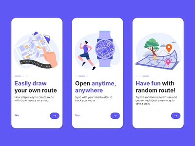 Onboarding for Route Planner Mobile App apps design mobile app on boarding onboarding planner route running smartwatch sport ui ux