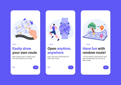 Onboarding for Route Planner Mobile App apps design mobile app on boarding onboarding planner route running smartwatch sport ui ux