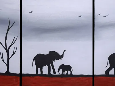 elephant artwork 3 panel african art animals decor elephant elephant artwork elephant painting illustration original painting triptych wall art