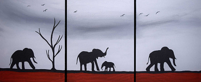 elephant artwork 3 panel african art animals decor elephant elephant artwork elephant painting illustration original painting triptych wall art