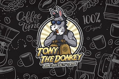 Tony The Donkey Coffee animal logo brand logo branding cartoon cartoon animal cartoon logo character design coffee logo creative logo donkey graphic design illustration logo mascot logo vector art vector logo