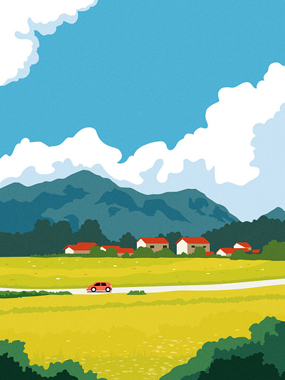 Countryside countryside illustration landscape mountain nature sky travel