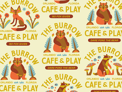 The Burrow - Critter Series acorns badger badges bear cafe brand cafe branding coffee brand coffee branding coffee logo foraging forest fox lock ups merchandise mushrooms national parks pine trees restaurant brand restaurant branding restaurant logo